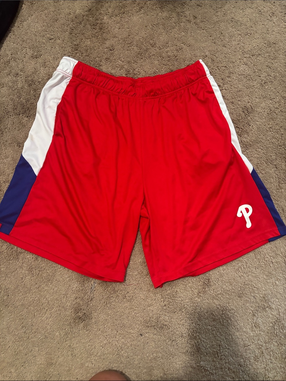 Fanatics Red Athletic Shorts with White & Blue Side Panels